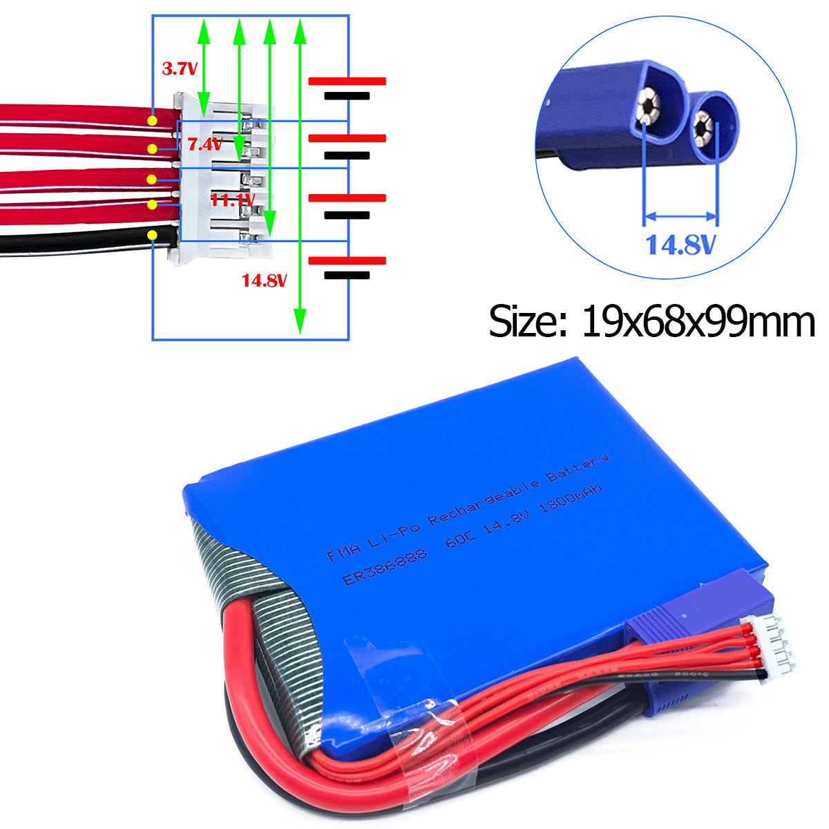 1800mAh 386888 19x68x99mm