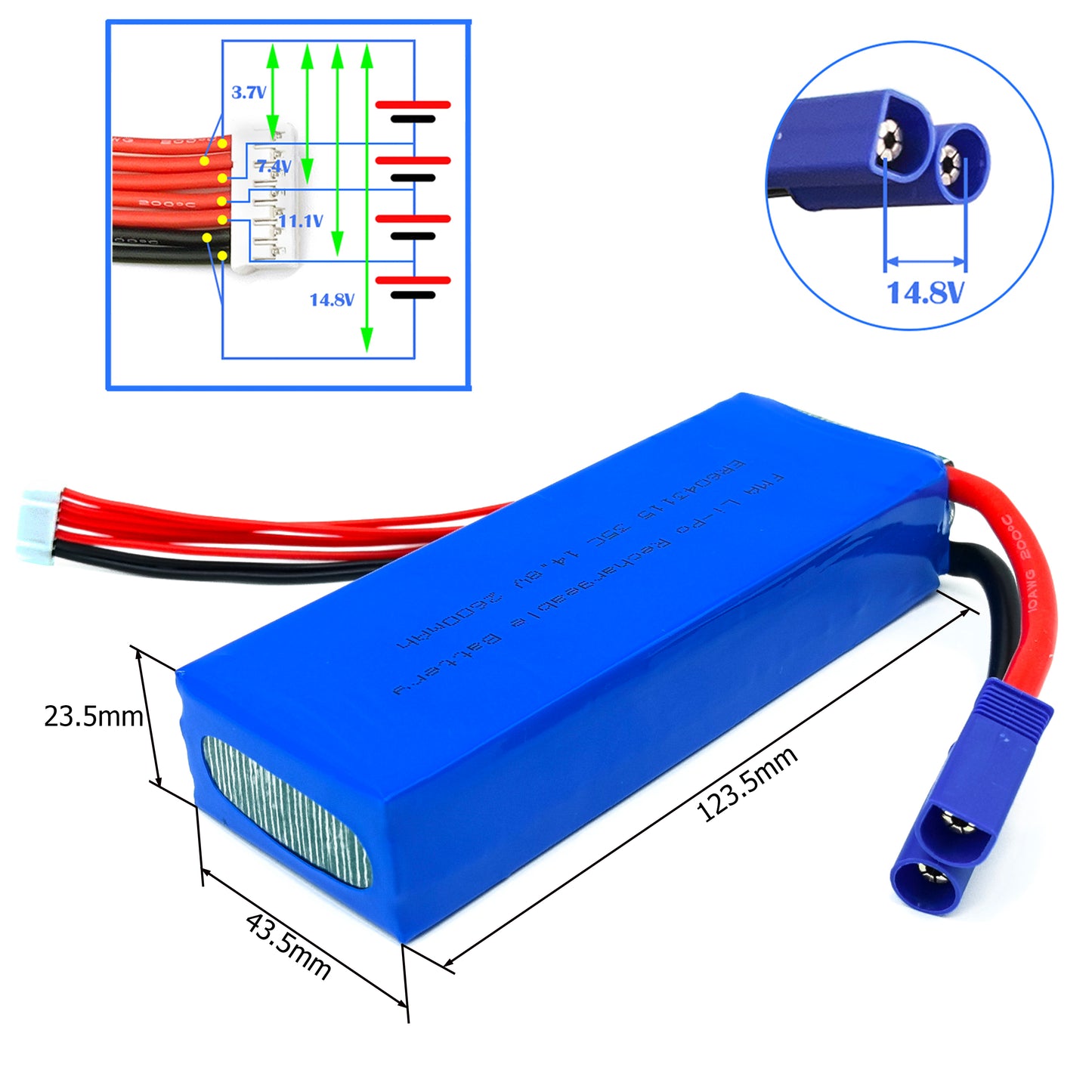 Li-Po 14.8V 2.6Ah 6043115-Size and Voltage