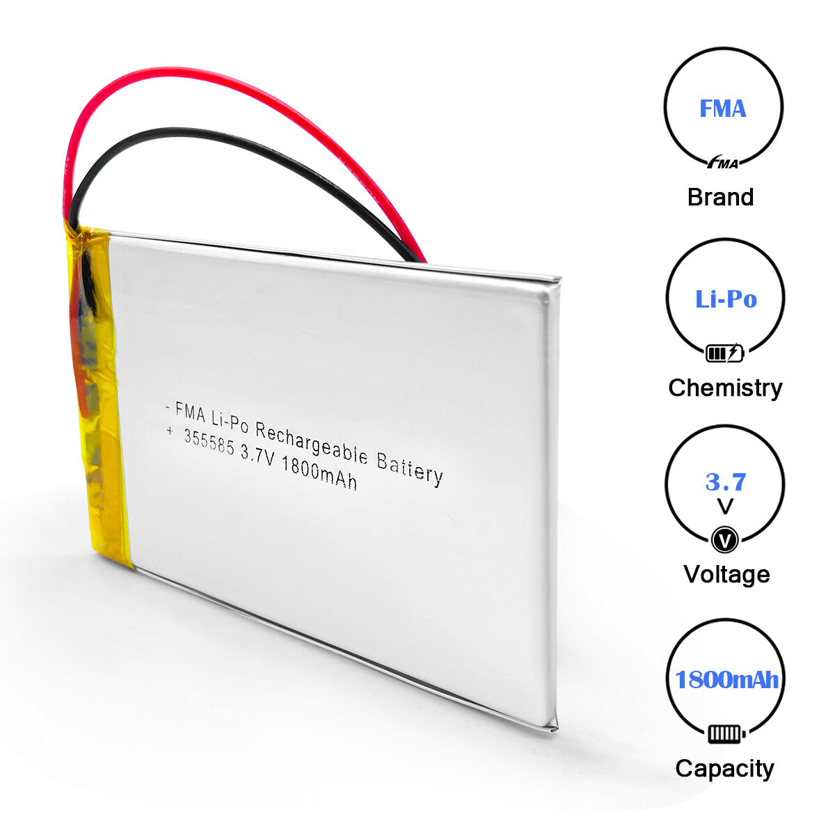Li-Po Battery 3.7V 1.8AH 355585-3D view