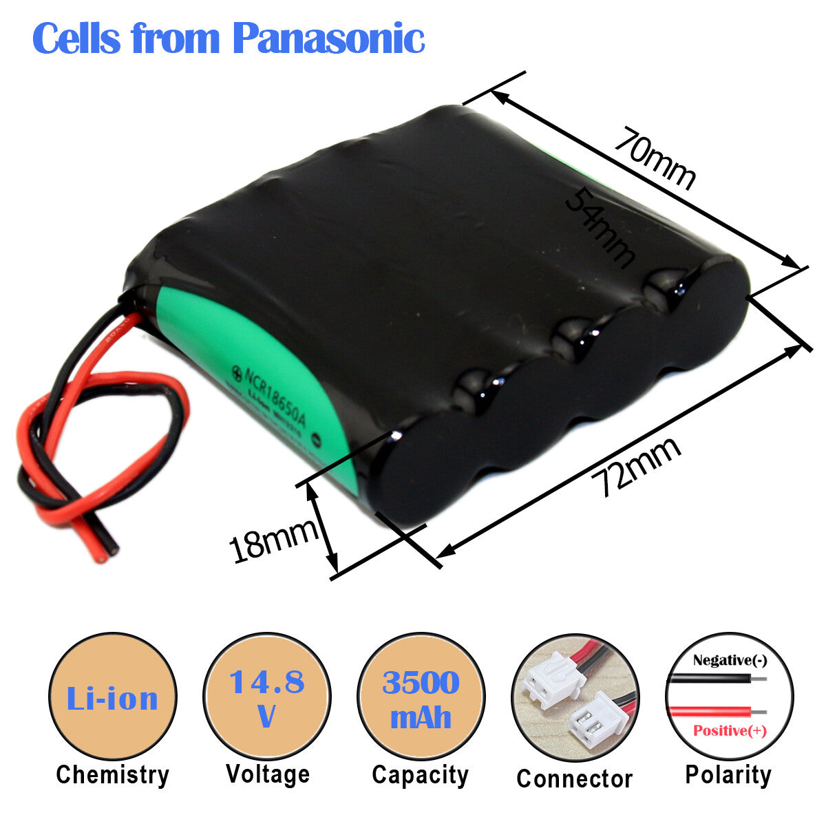 14.8V 2.2-3.5Ah Li-ion Battery for Mini Portable Cooler Box DC5521+SYP Connector FMA Cell 2.6Ah