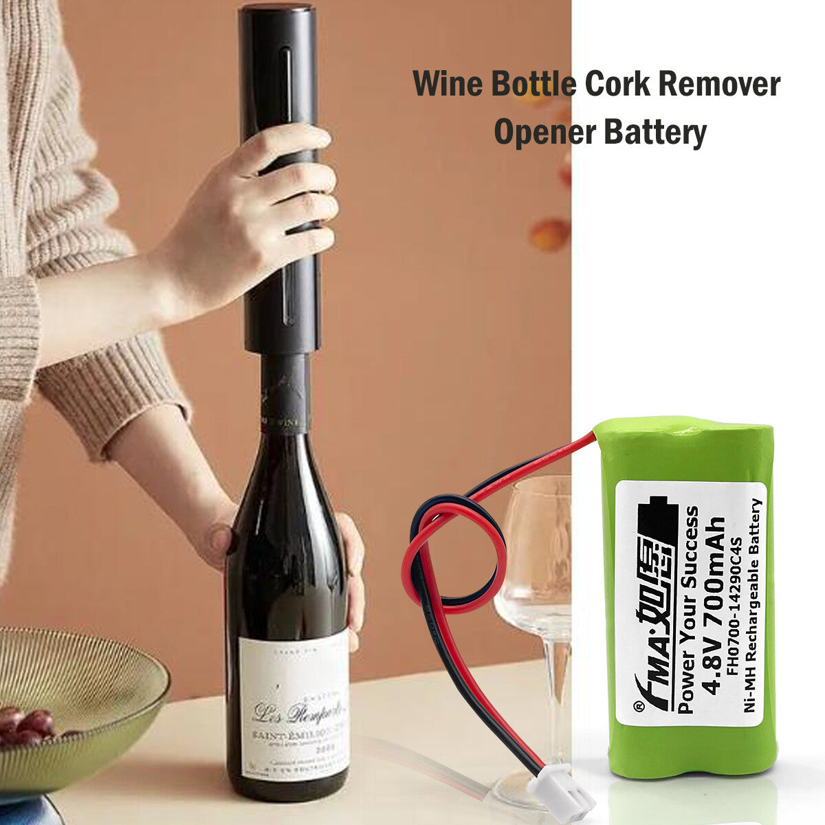 Cordless Wine Bottle Cork Remover Opener Ni-MH  4.8V 500-700mAh Battery