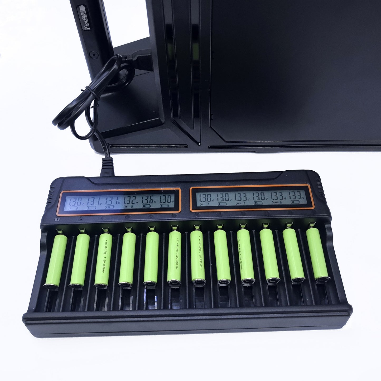 12-Slot Universal Battery Charger for 1.2V Ni-MH/Ni-Cd (A/AA/AAA) and 3.6V Li-ion (14500/16340/17670) Rechargeable Batteries