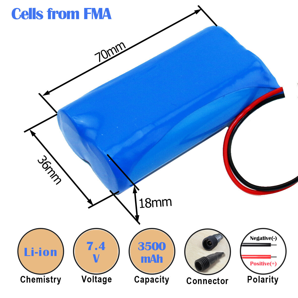 FMA Protected 7.4V 2.2-3.5AH Li-ion Battery for Magicshine Bike Light Headlight