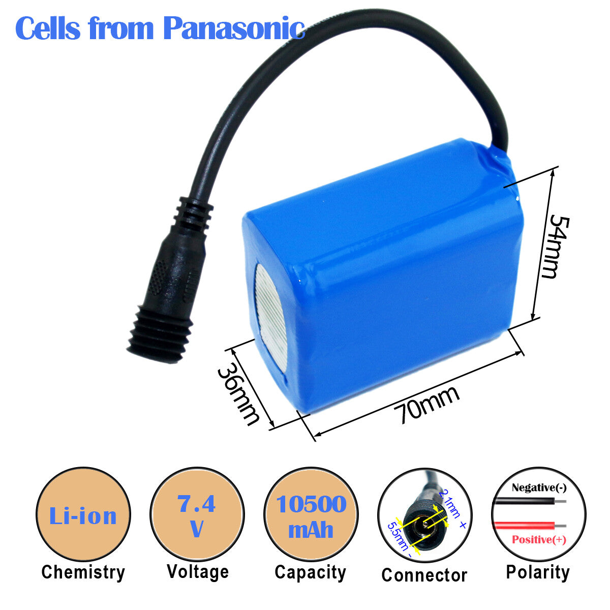 Protected 7.4V 9.9-10.5Ah Li-ion Battery for Bike Light Magic-shine Headlight