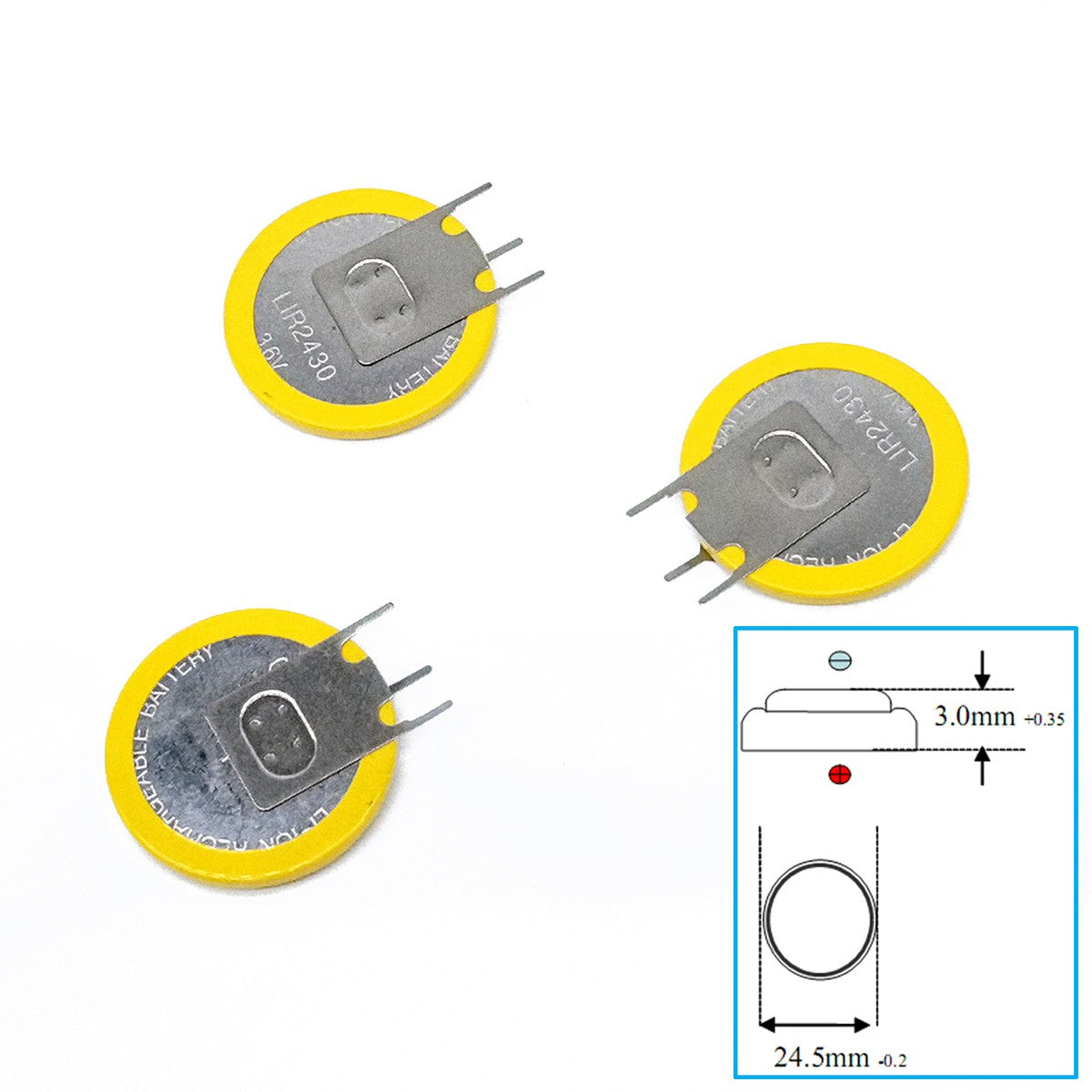 3pcs Button Coin 3.6V Li-ion Rechargeable Battery LIR2430 LIR2450 LIR2477 CR24xx