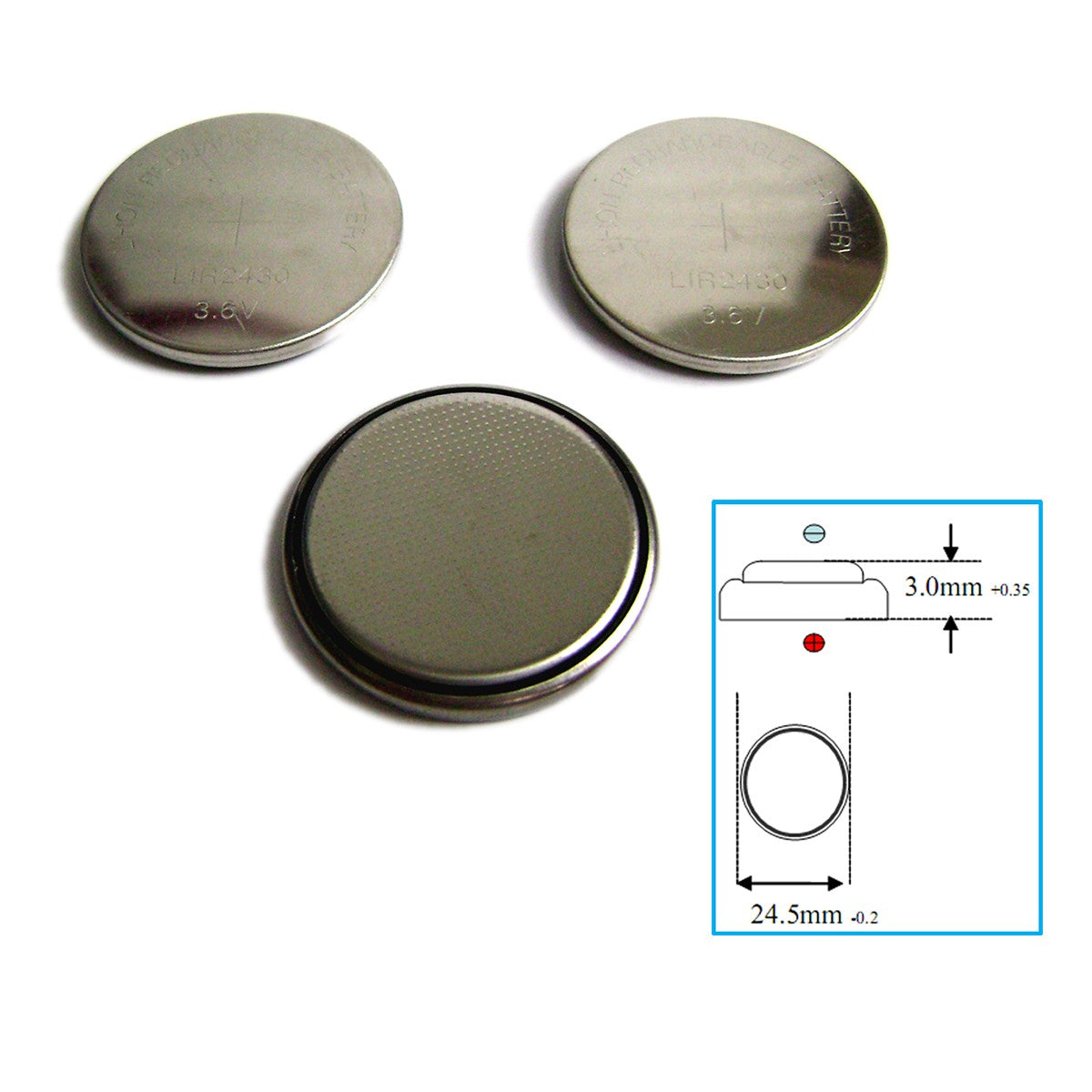 3pcs Button Coin 3.6V Li-ion Rechargeable Battery LIR2430 LIR2450 LIR2477 CR24xx