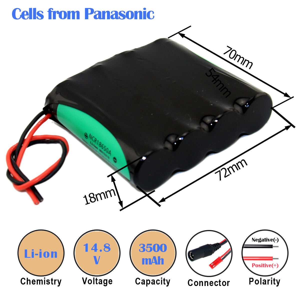 14.8V 2.2-3.5Ah Li-ion Battery for Mini Portable Cooler Box DC5521+SYP Connector FMA Cell 2.6Ah