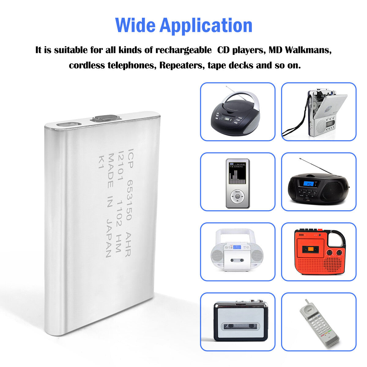 2pcs Square 553450 103450 3.7V Li-ion Battery for Mobile phone MP4 Radio cell