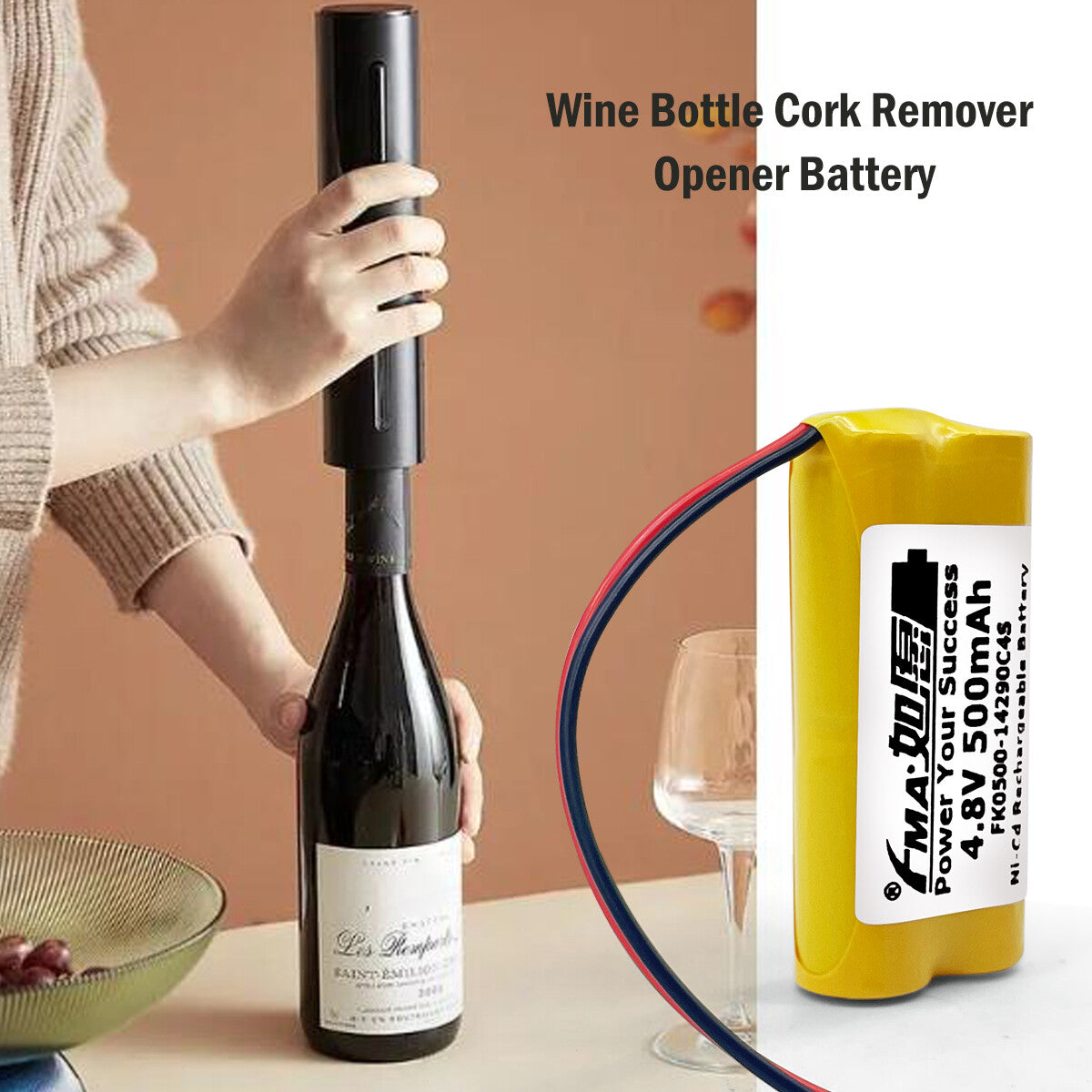 Cordless Wine Bottle Cork Remover Opener Ni-MH  4.8V 500-700mAh Battery