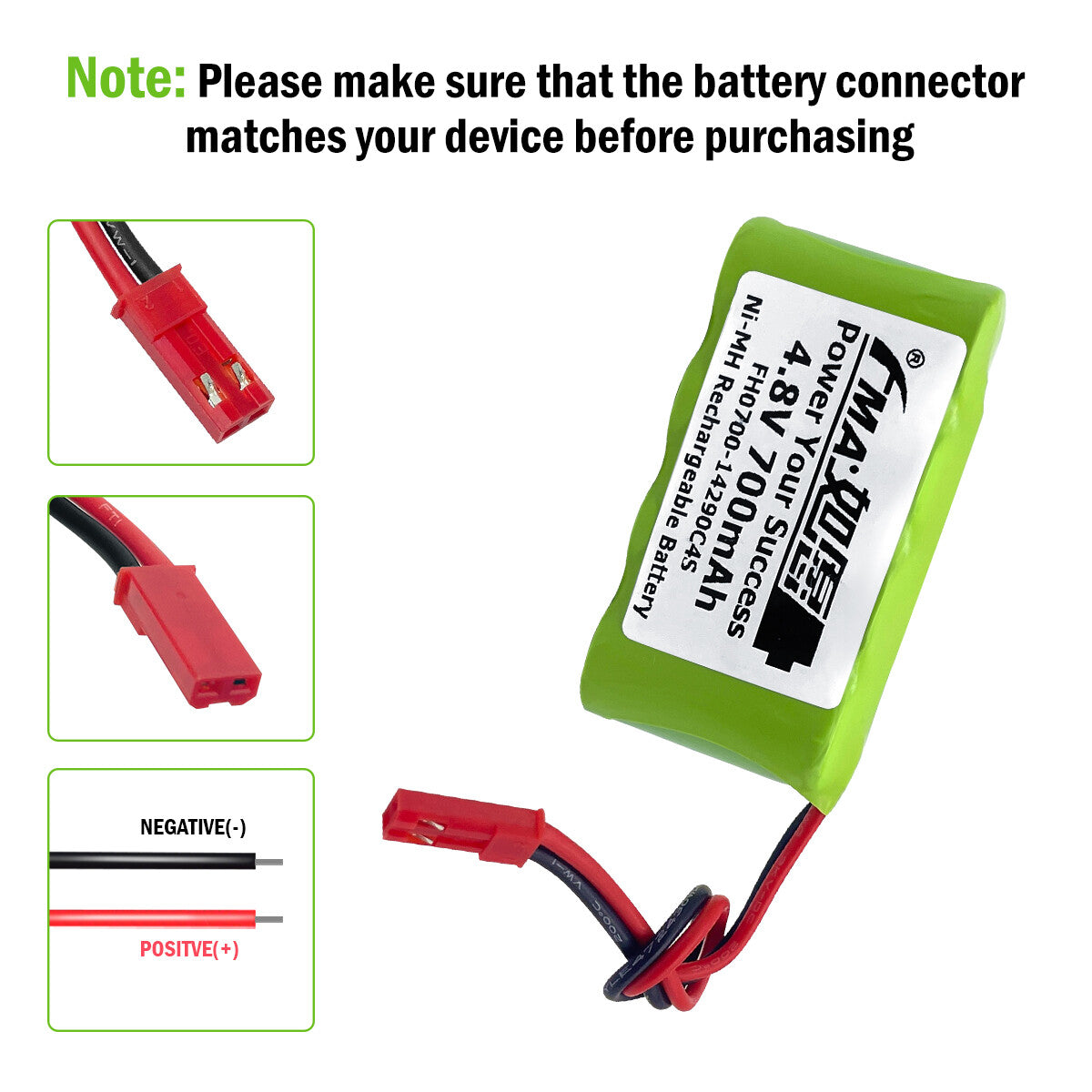 FMA 4.8V 500-700mAh Ni-MH Rechargeable Battery for Fishtank Glasss Robot