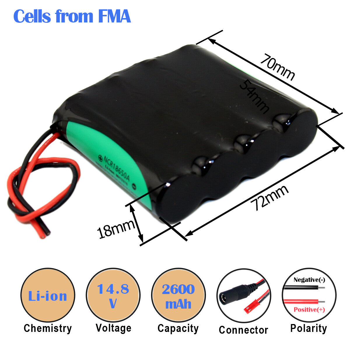 14.8V 2.2-3.5Ah Li-ion Battery for Mini Portable Cooler Box DC5521+SYP Connector FMA Cell 2.6Ah