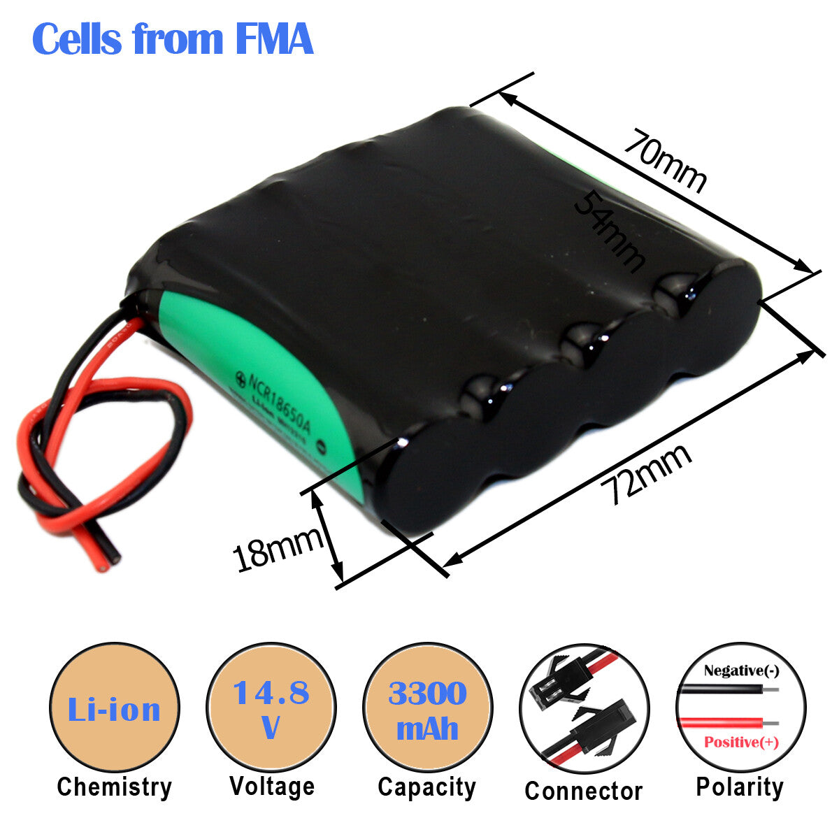 14.8V 2.2-3.5Ah Li-ion Battery for Mini Portable Cooler Box DC5521+SYP Connector FMA Cell 2.6Ah