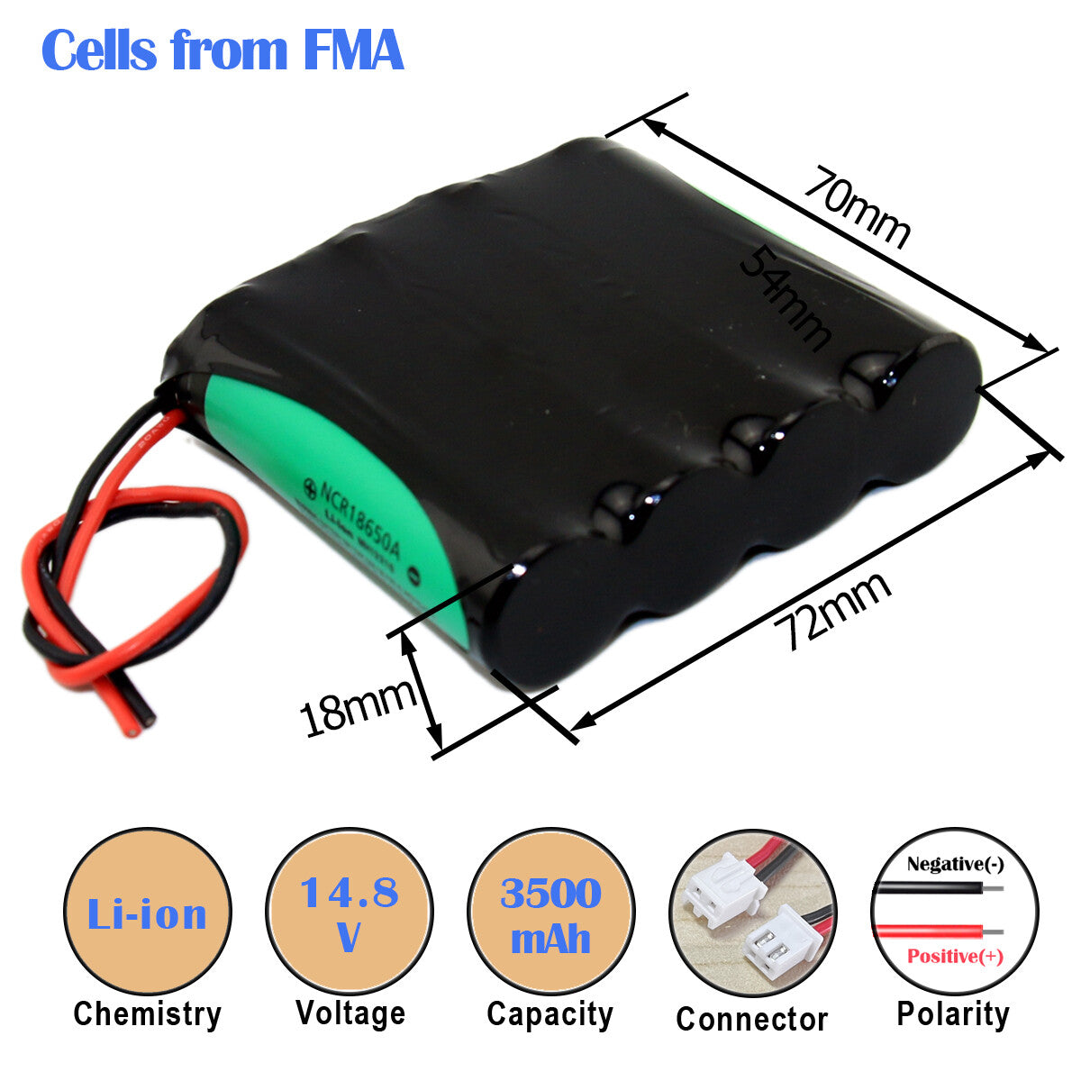 14.8V 2.2-3.5Ah Li-ion Battery for Mini Portable Cooler Box DC5521+SYP Connector FMA Cell 2.6Ah