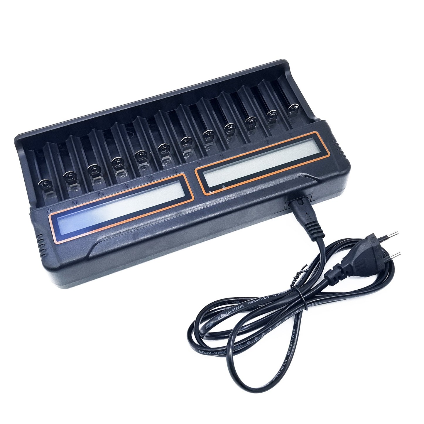 12-Slot Universal Battery Charger for 1.2V Ni-MH/Ni-Cd (A/AA/AAA) and 3.6V Li-ion (14500/16340/17670) Rechargeable Batteries