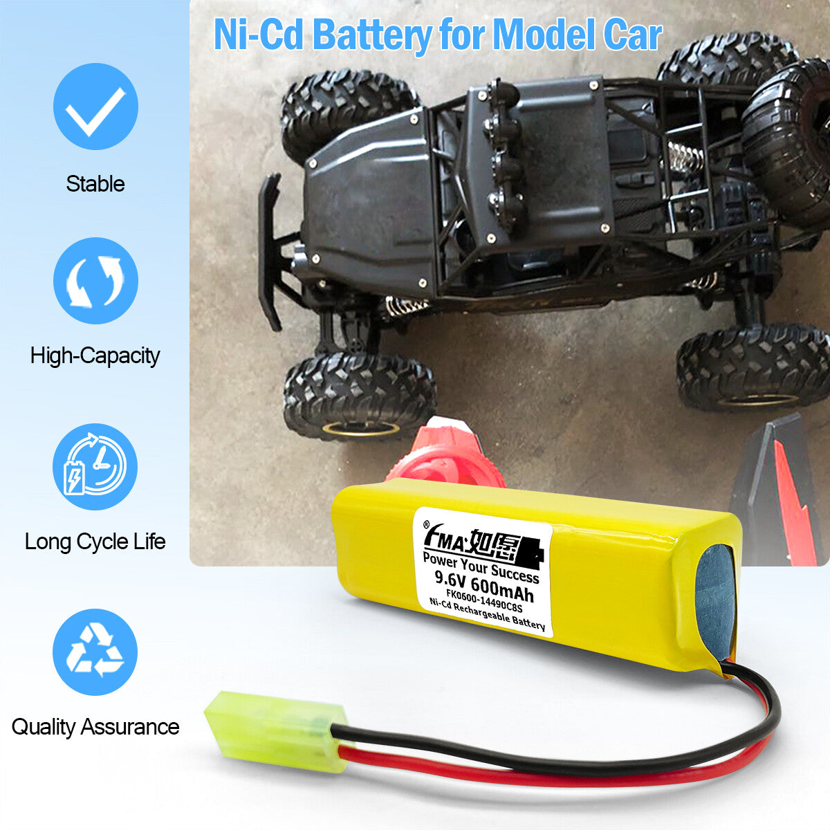Model Toy Remote Control Rechargeable Ni-MH Ni-Cd 9.6V 600-2000mAh Battery FMA