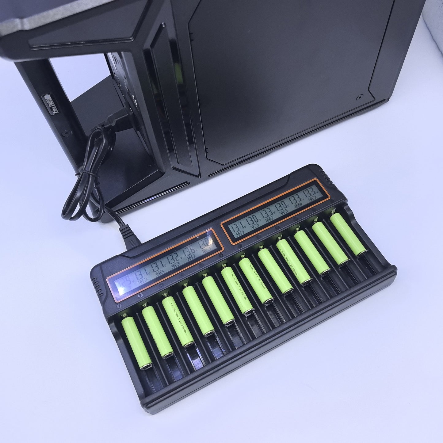 12-Slot Universal Battery Charger for 1.2V Ni-MH/Ni-Cd (A/AA/AAA) and 3.6V Li-ion (14500/16340/17670) Rechargeable Batteries