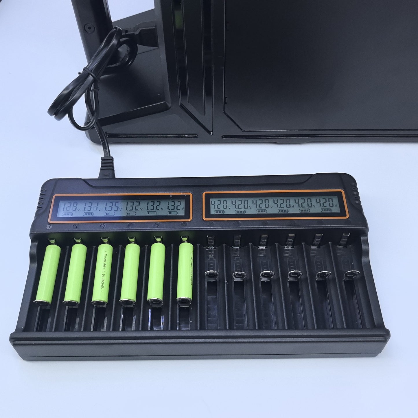12-Slot Universal Battery Charger for 1.2V Ni-MH/Ni-Cd (A/AA/AAA) and 3.6V Li-ion (14500/16340/17670) Rechargeable Batteries