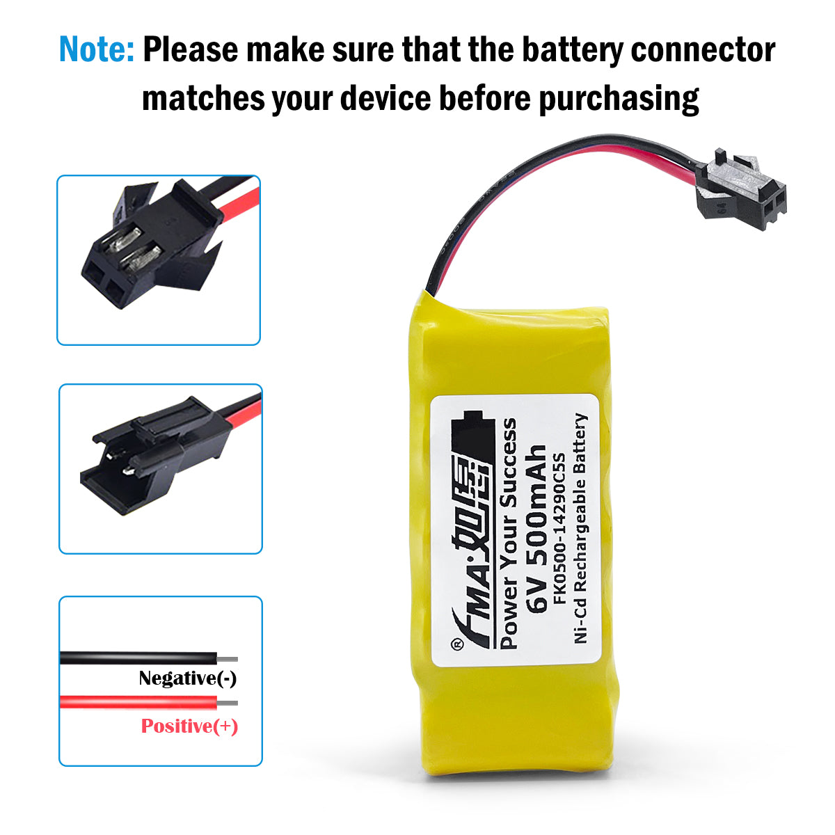 Ni-Cd battery６V 500mAh-Connector and polarity