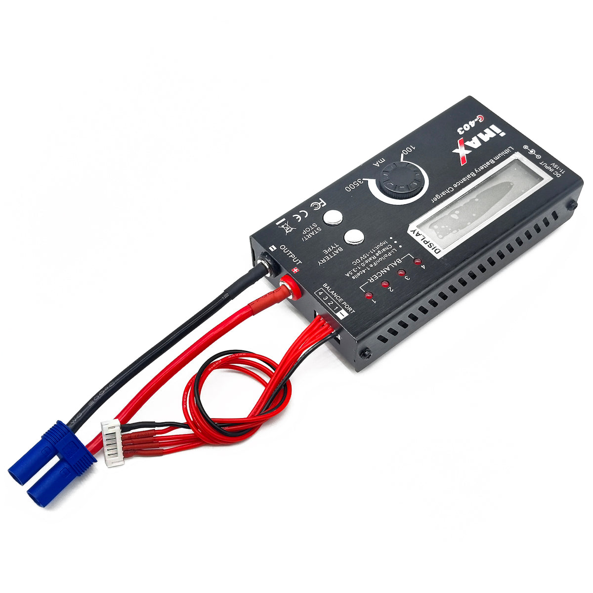1-4S 3.7/7.4/11.1/14.8V Li-Po/Li-ion 3.2/6.4/9.6/12.8V LiFe Battery Balance Charger Kit with 12V 5A Power Adapter & EC5 Cable