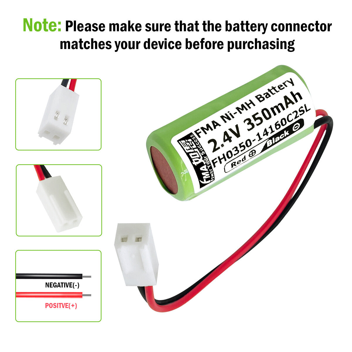 Exit Entrance Emergency light power supply 1/3AA Ni-MH 2.4V 3.6V 350mAh Battery