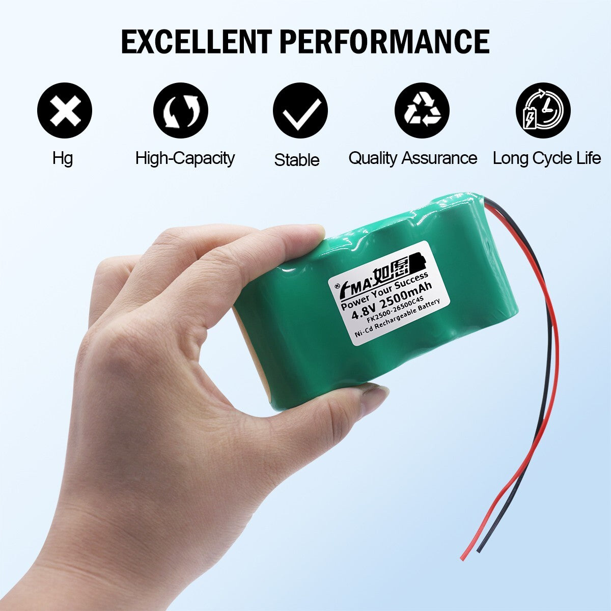 FMA 4.8V 2500mAh Ni-Cd Rechargeable Battery for Emergency Lighting Exit Door LED light