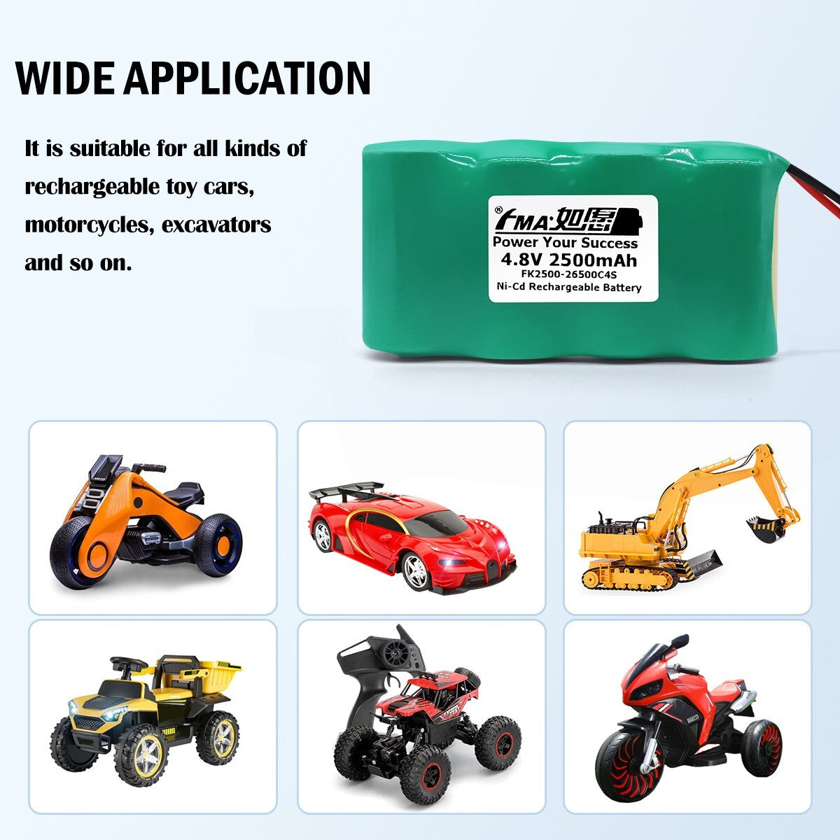 FMA 4.8V 2500mAh Ni-Cd Rechargeable Battery for Emergency Lighting Exit Door LED light
