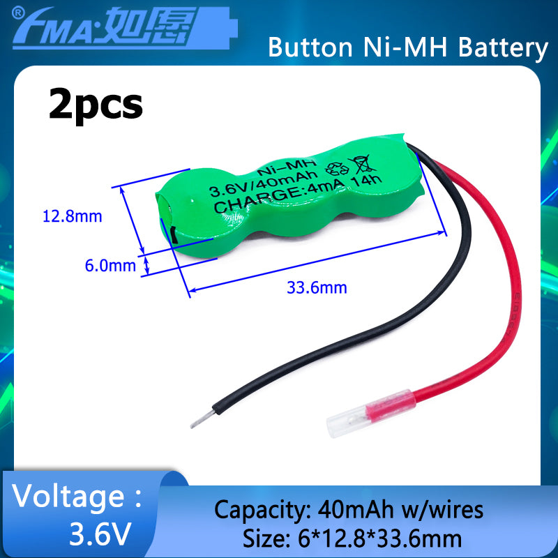 3.6V 40mAh Button Ni-MH Rechargeable Battery for PLC Controllers CNC Machines Data Power Supply