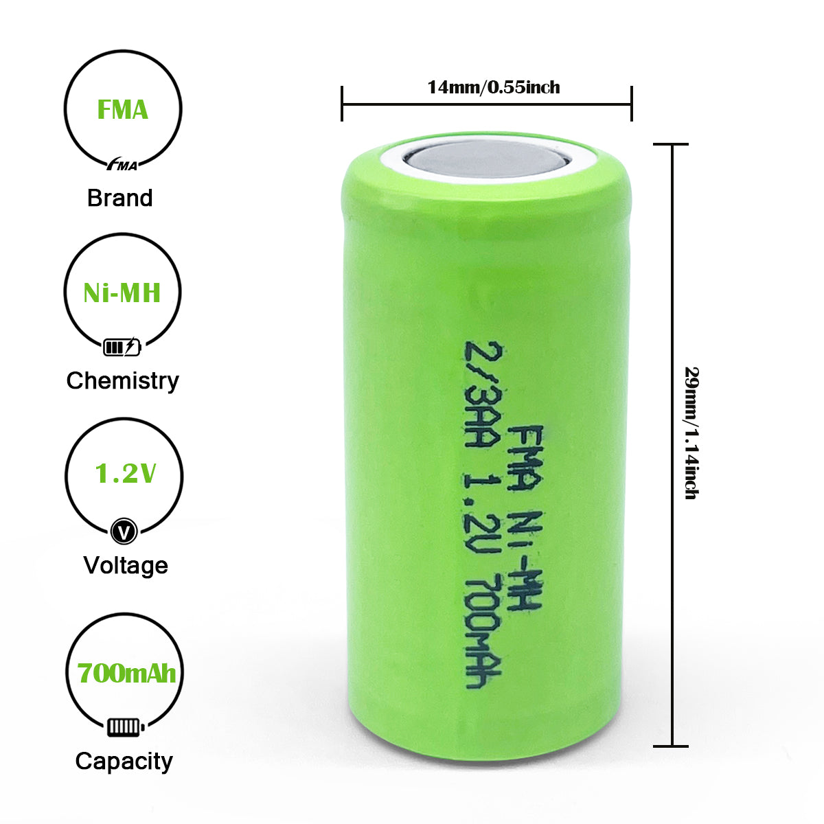 2* Cordless Phone Shaver 1.2V 0.35-2Ah 1/3AA 2/3AA 4/5AA AA Ni-MH Battery