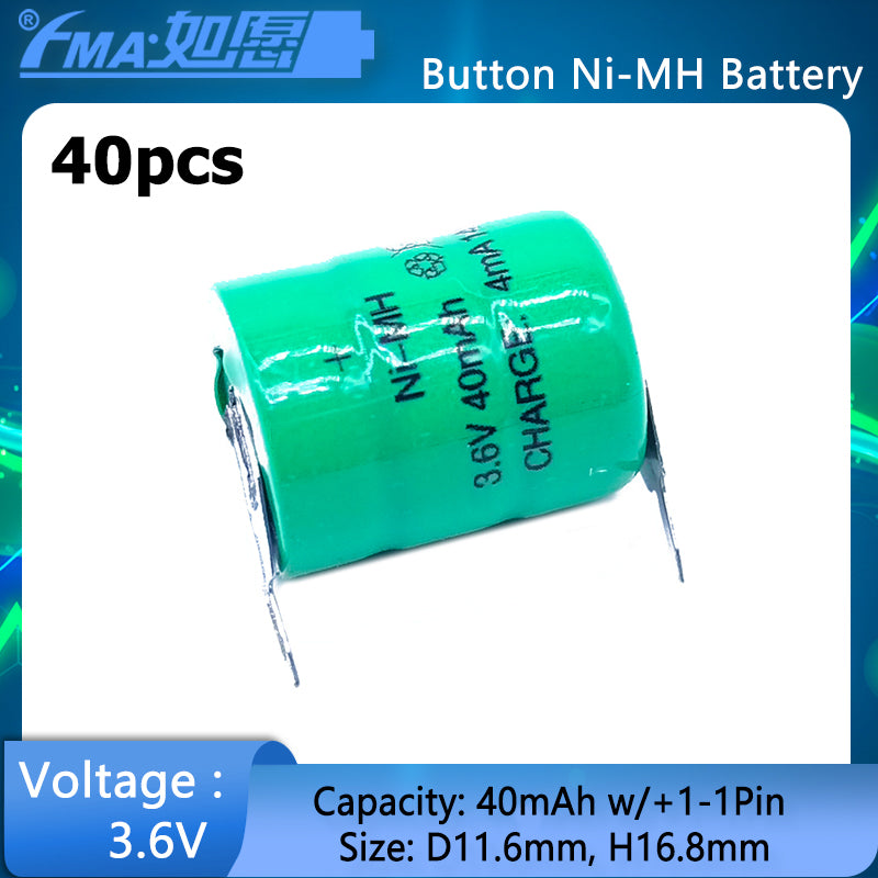 3.6V 40mAh Button Ni-MH Rechargeable Battery for PLC Controllers CNC Machines Data Power Supply