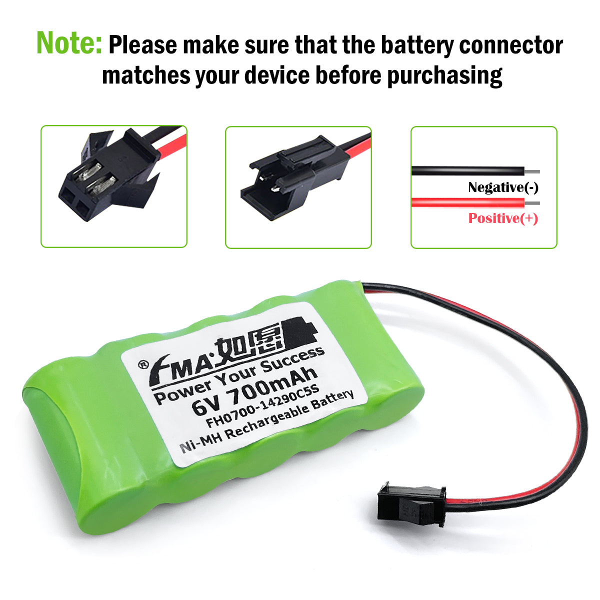 Ni-MH Ni-Cd battery６V 700mAh-Connector and polarity