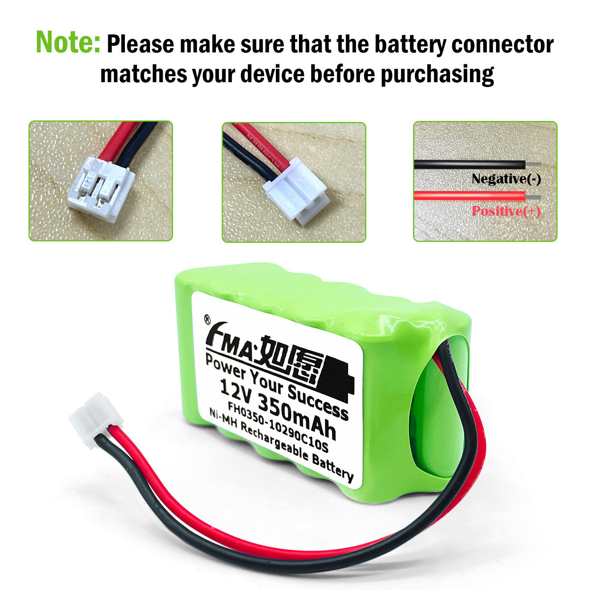 Ni-MH battery 12V 350mAh-Connector and polarity
