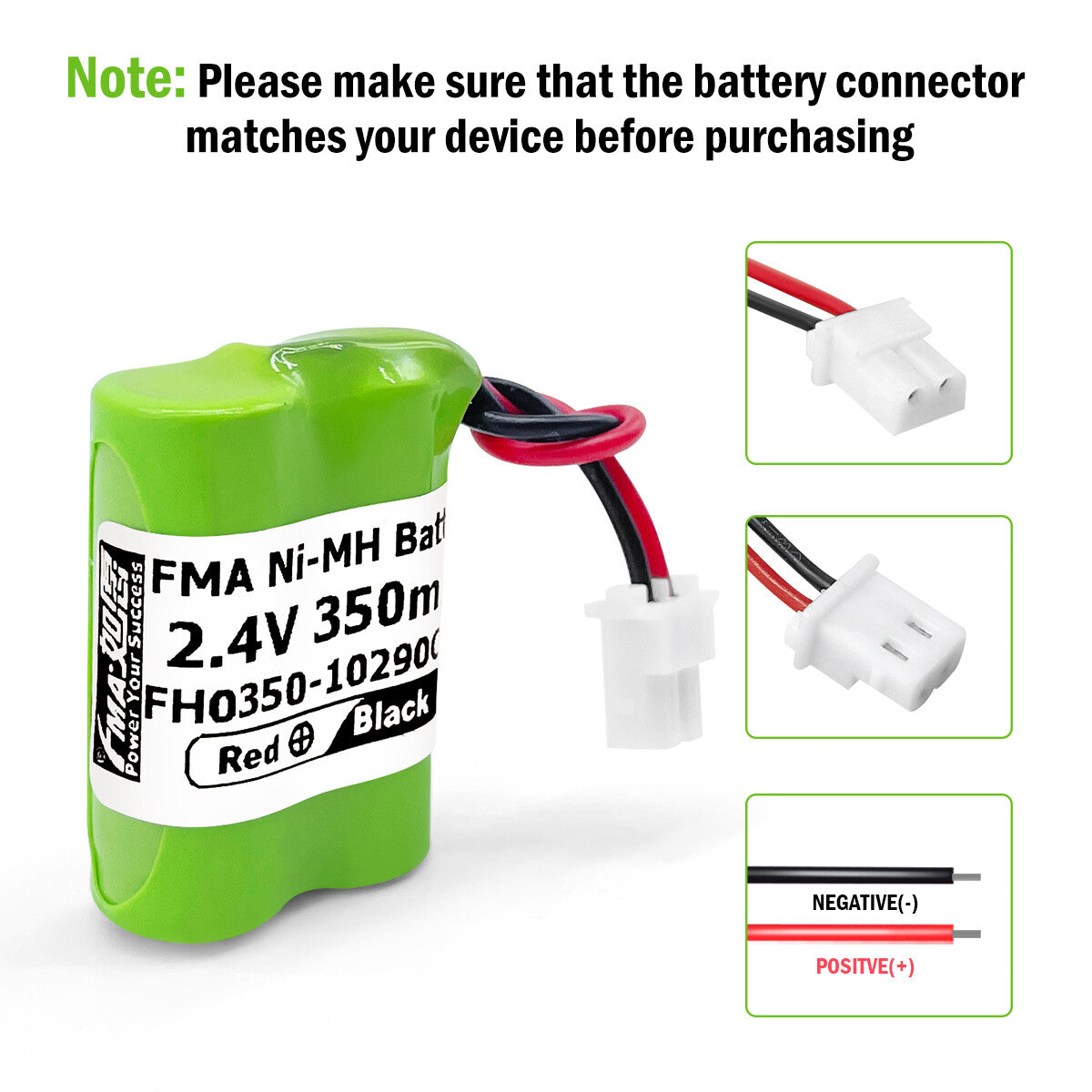 Ni-MH battery 2.4V 350mAh-Connector and polarity
