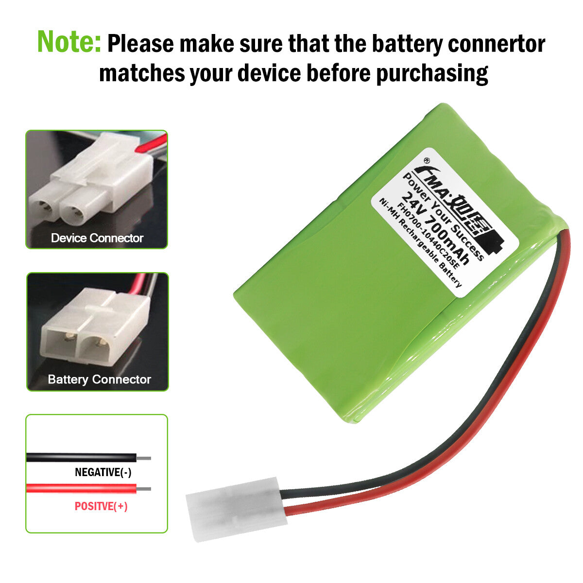 Ni-MH battery 24V 700mAh-Connector and polarity
