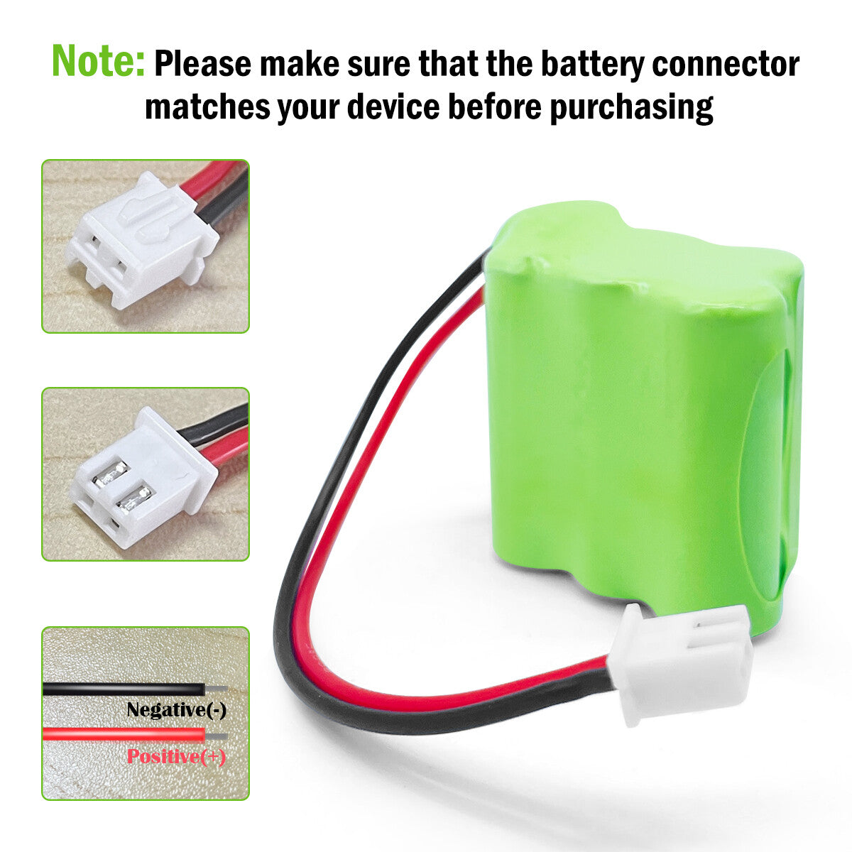Ni-MH battery 7.2V 350mAh-Connector and polarity
