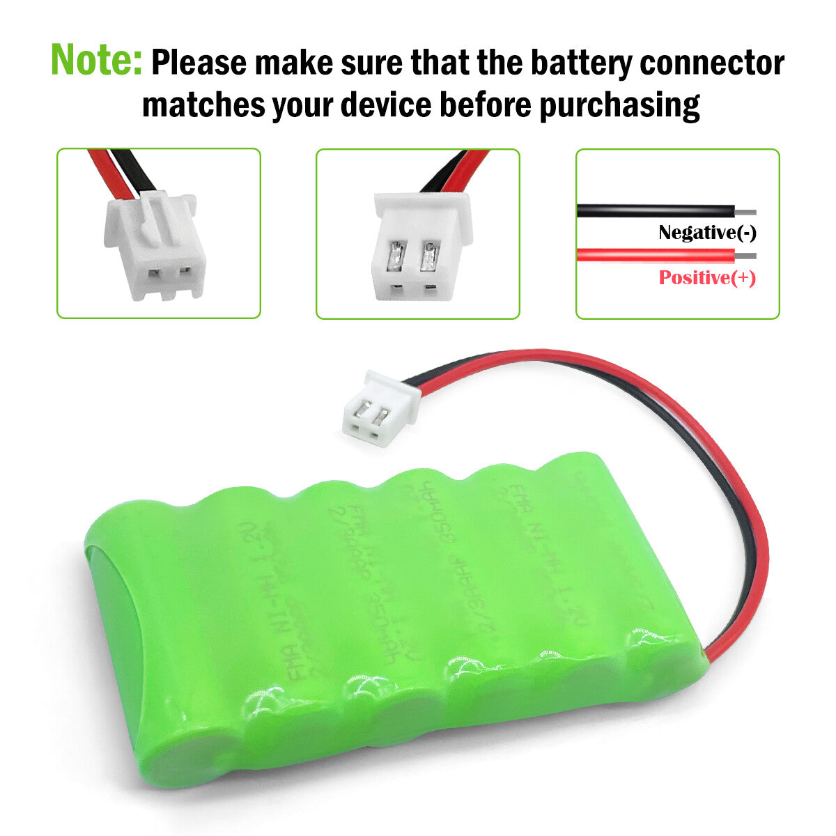 Ni-MH battery 7.2V 350mAh-Connector and polarity
