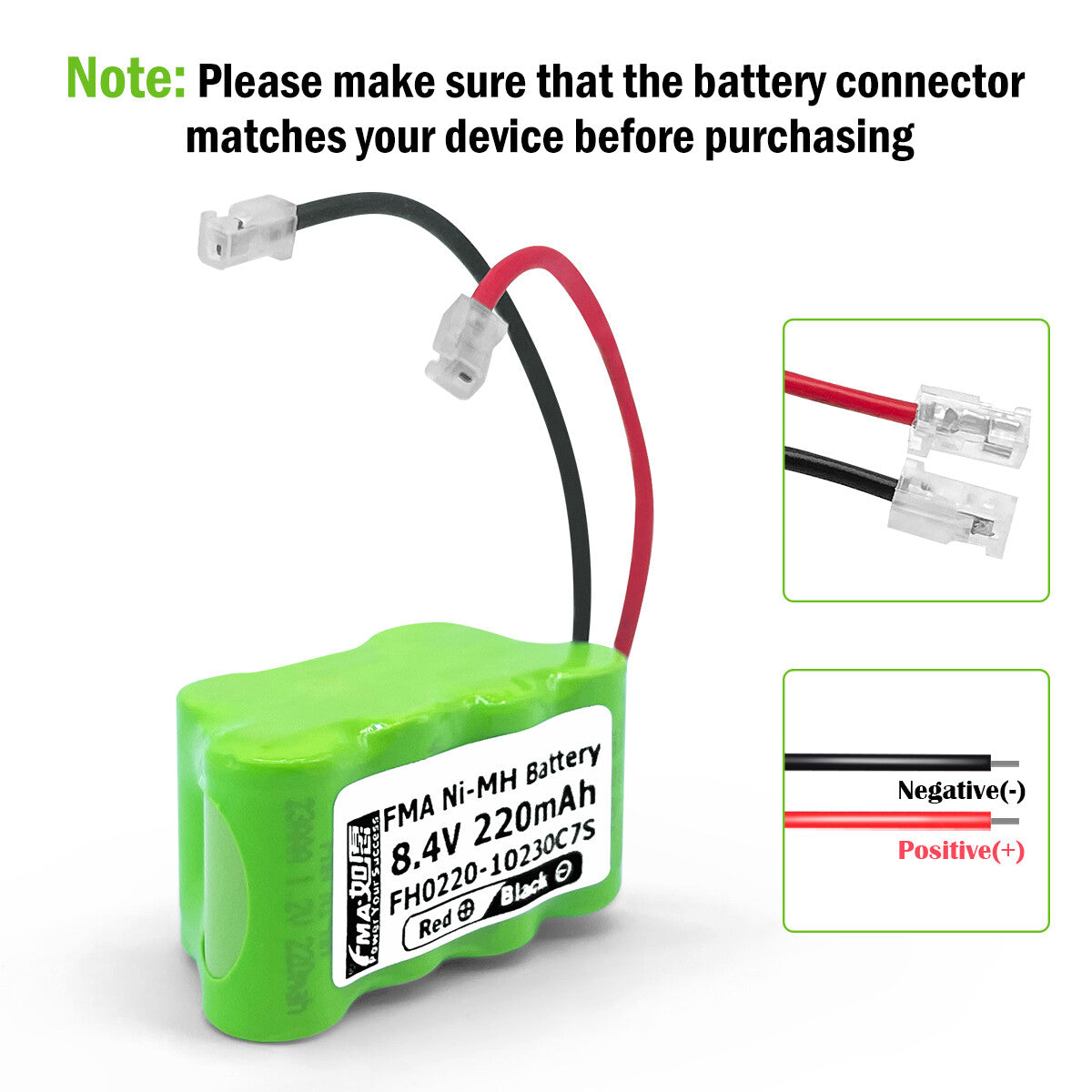Ni-MH battery 8.4V 220mAh-Connector and polarity