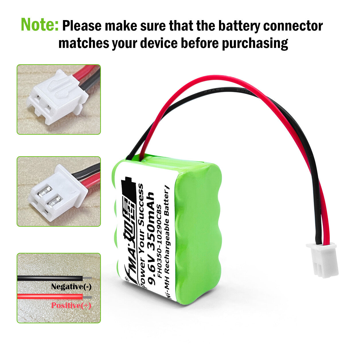 Ni-MH battery 9.6V 350mAh-Connector and polarity
