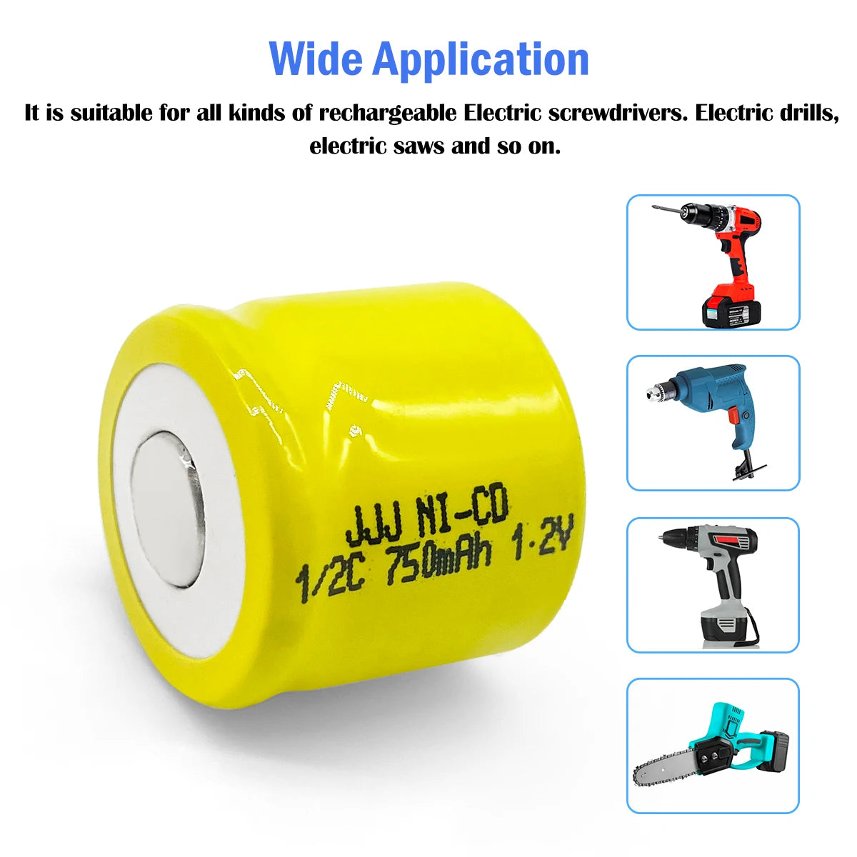 2pcs 1/2C 1.2V 750mAh Ni-Cd Rechargeable Battery Nickel Cadium for Flashlight Power tools Optoelectronic Luminous Voice Toys