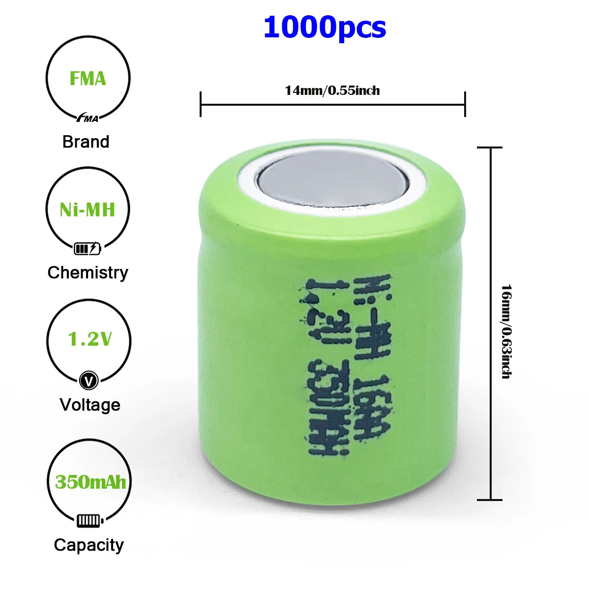 FMA 1.2V 1/3AA 350mAh Ni-MH Rechargeable Battery for Emergency Exit Light Door Lock Voice Module | Bulk 200–1000pcs