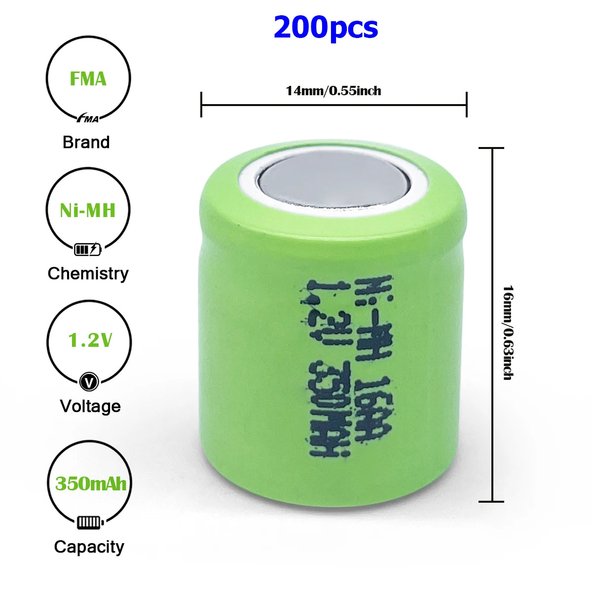 FMA 1.2V 1/3AA 350mAh Ni-MH Rechargeable Battery for Emergency Exit Light Door Lock Voice Module | Bulk 200–1000pcs