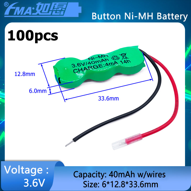 3.6V 40mAh Button Ni-MH Rechargeable Battery for PLC Controllers CNC Machines Data Power Supply