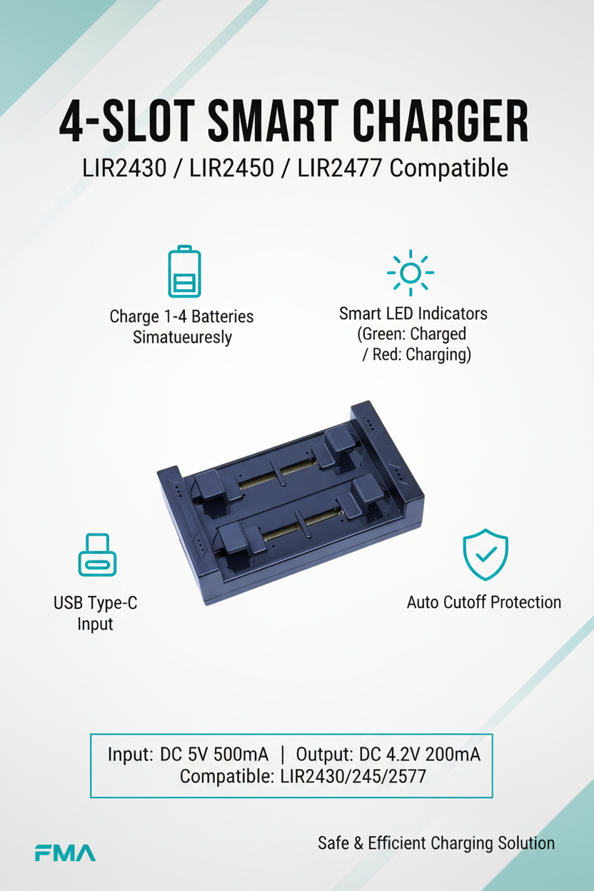 LIR2430/2450/2477 4-Slot Smart Charger Promotional Poster