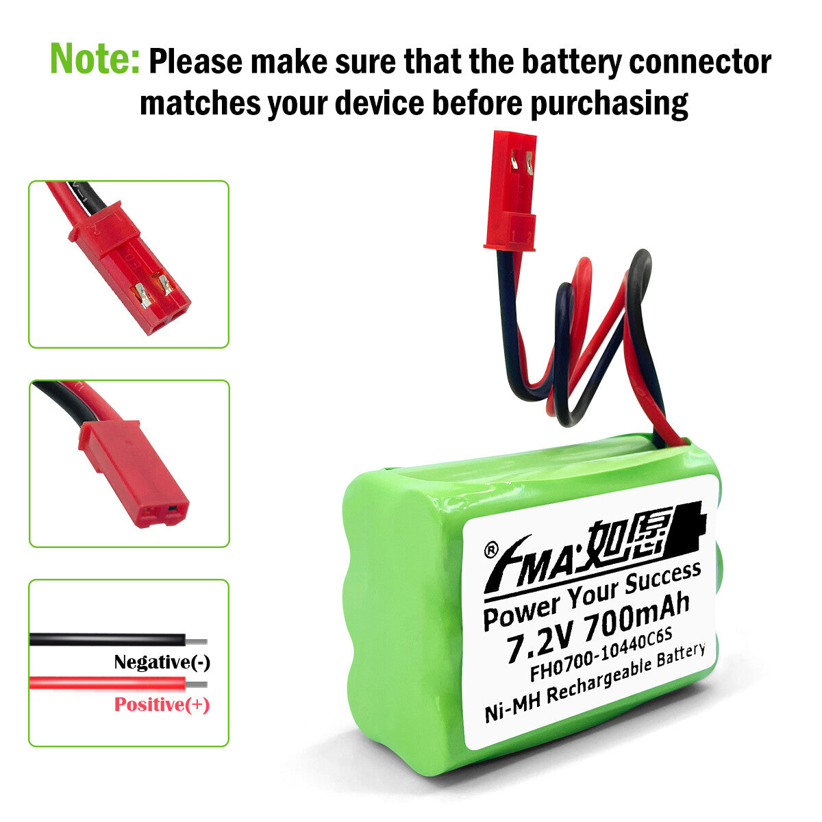 Ni-MH battery 6V 700mAh-Connector and polarity
