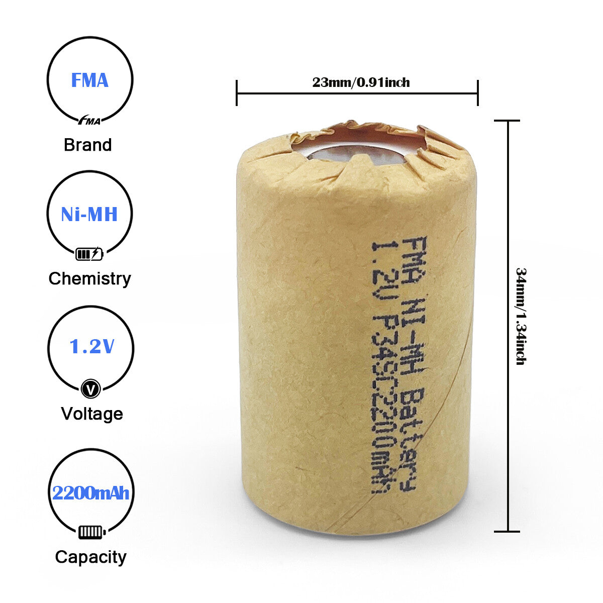 2* 1.2V 1.2-2.2Ah Ni-MH 4/5SC Battery for Power Tools Screwdriver Drill