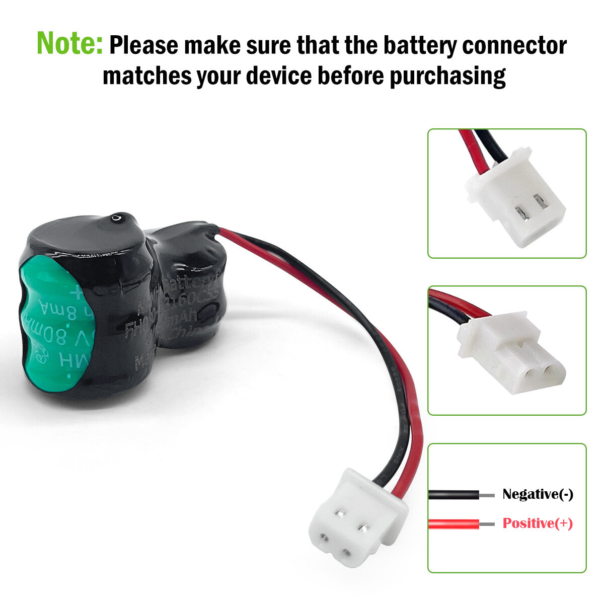 FMA Battery Ni-MH battery Button pack 6V 80mAh 5SH-Connector and polarity

