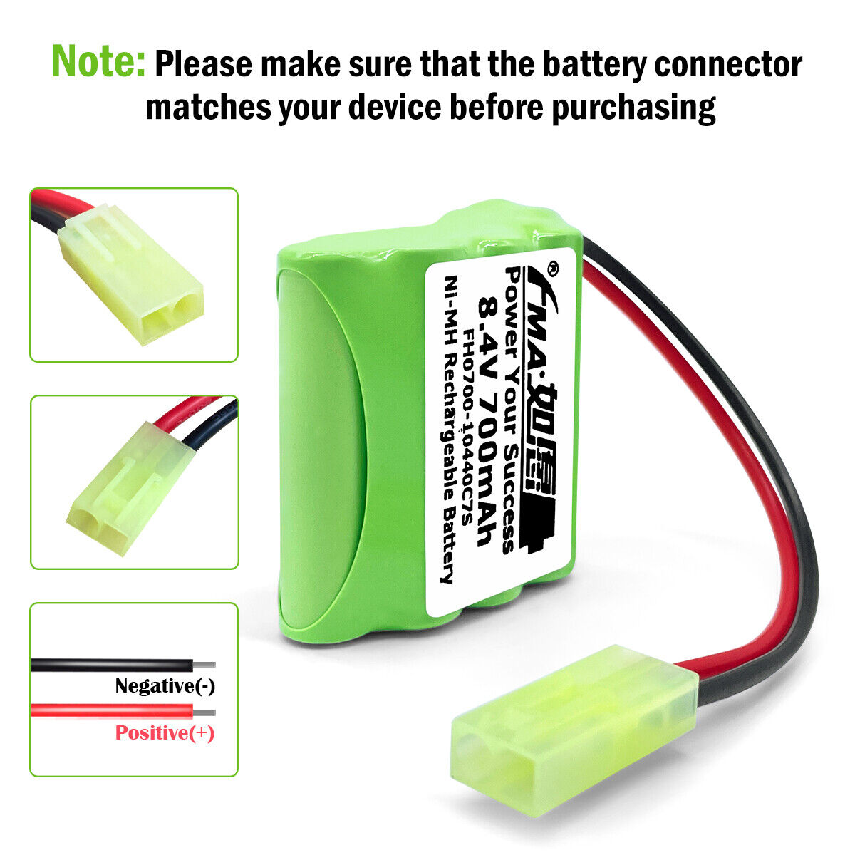 Ni-MH battery 8.4V 700mAh-Connector and polarity
