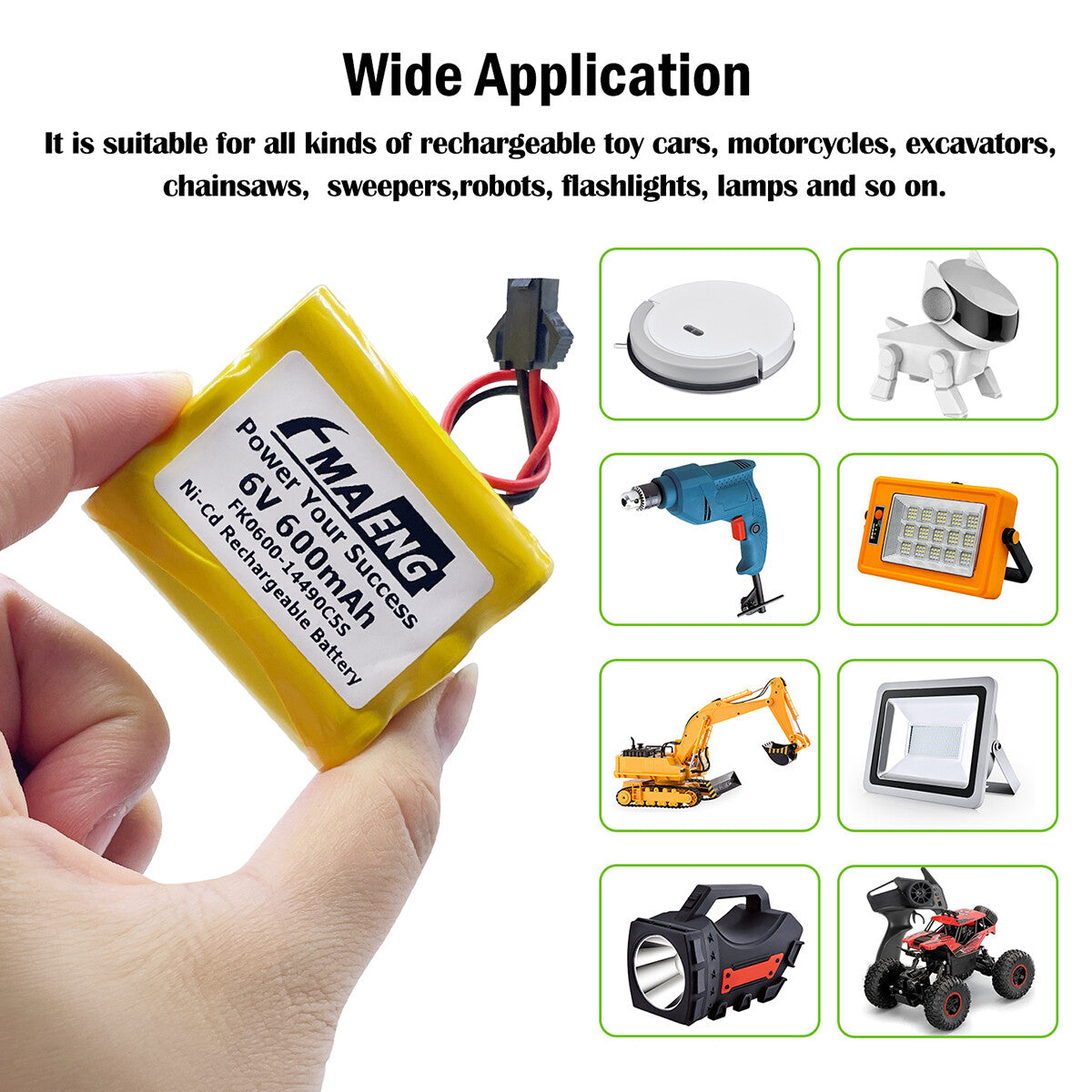 FMA Ni-MH 6V 0.6-2 Ah Battery for 80 LED Solar Sports Light Backup Power Supply