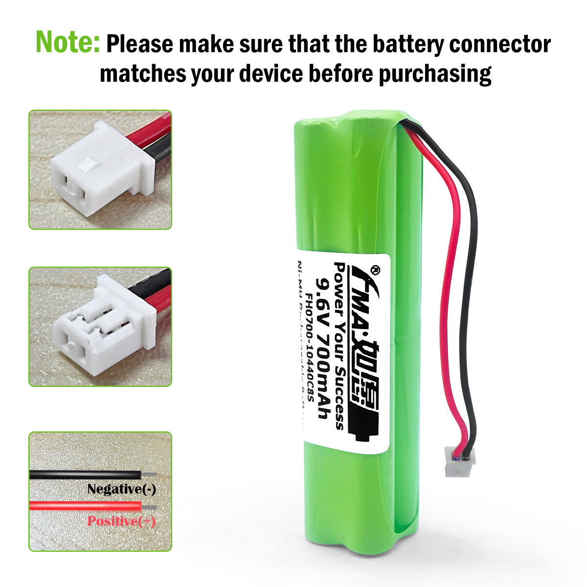 Ni-MH battery 9.6V 700mAh-Connector and polarity
