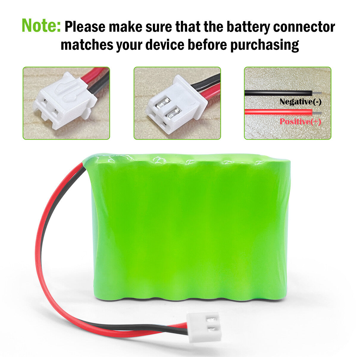 Ni-MH battery 7.2V 700mAh-Connector and polarity
