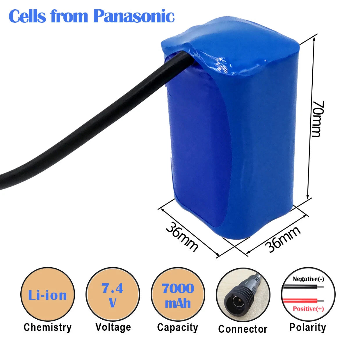 7.4V 7000mAh Li-ion Battery -Size and connector Panasonic
